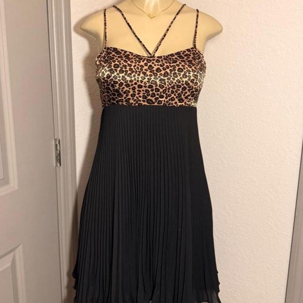 Nouveau black & leopard print party mini dress